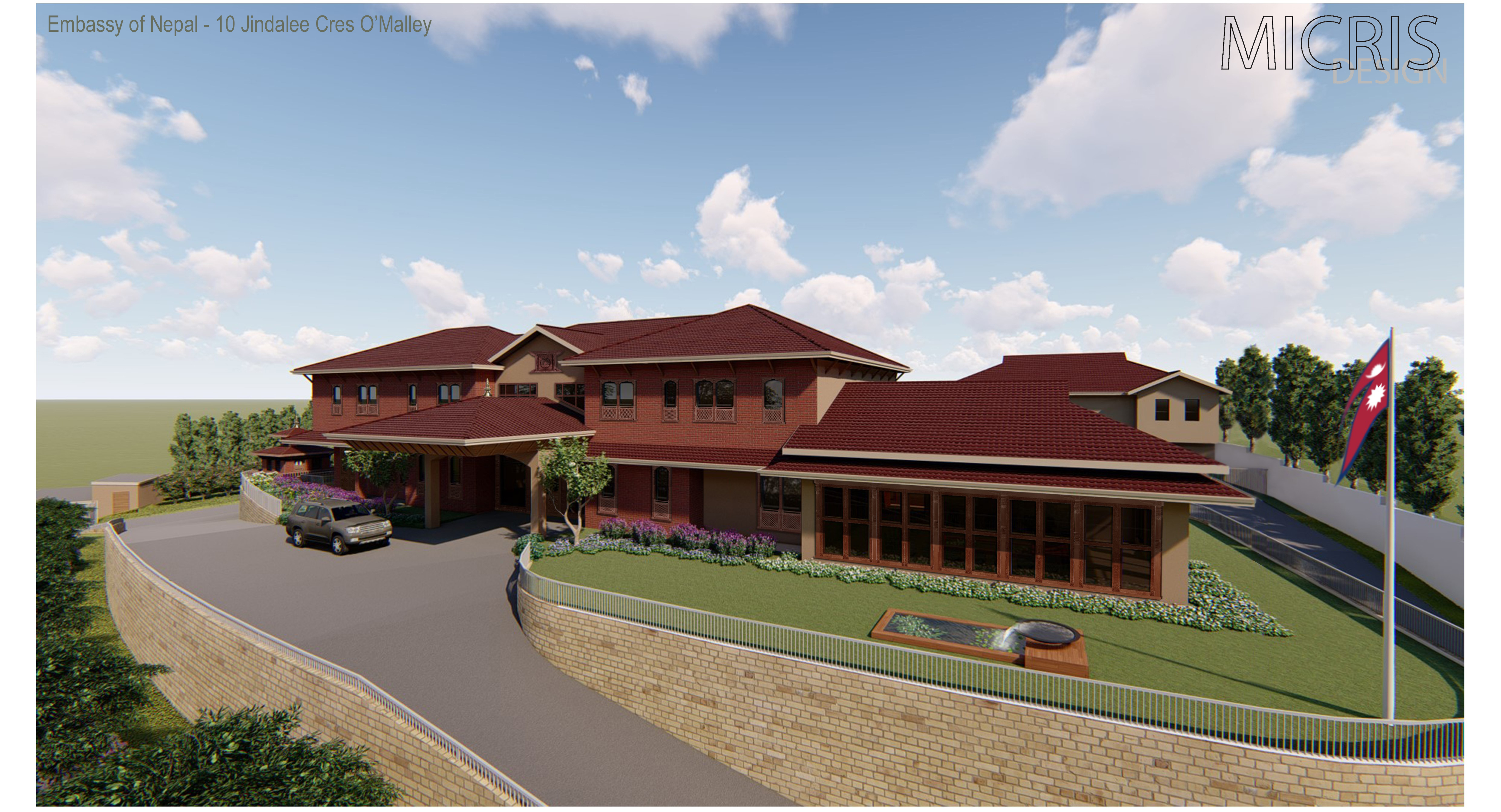 Embassy of Nepal, Canberra, right elevation by Micris Design.
